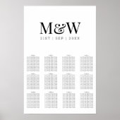 Moderne Schwarz-weiße Mongram Hochzeitstabelle Poster (Vorne)