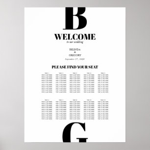 Moderne Schwarz-weiße Mongram Hochzeitstabelle Poster