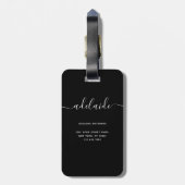 Moderne Schwarz-weiße Monogram Chic Girl Script Na Gepäckanhänger (Rückseite vertikal)