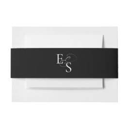 Moderne Schwarz-weiße Monogramm-Hochzeitsband Einladungsbanderole
