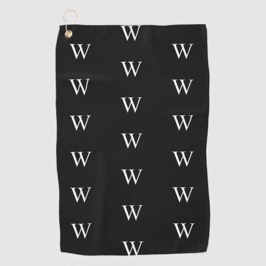 Moderne schwarz-weiße Monogramm-Initiale Golfhandtuch (Vorderseite)