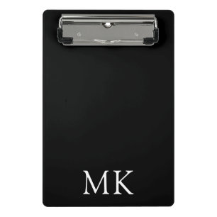 Moderne Schwarz-weiße Monogramm-Initialen Mini Klemmbrett
