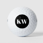 Moderne Schwarz-weiße Monogramm-Initialen Personal Golfball (Vorderseite)