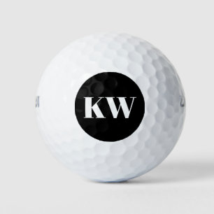 Moderne Schwarz-weiße Monogramm-Initialen Personal Golfball