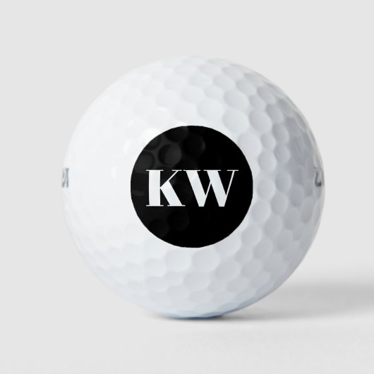 Moderne Schwarz-weiße Monogramm-Initialen Personal Golfball (Vorderseite)
