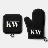 Moderne Schwarz-weiße Monogramm-Initialen Personal Ofenhandschuh & Topflappen-Set (Vorderseite)