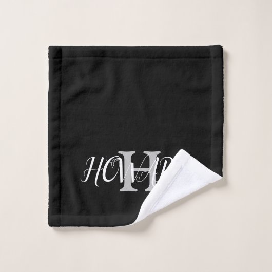 Moderne Schwarz-weiße Monogramm Name Newlyweds Badhandtuch Set (Waschlappen)