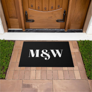 Moderne Schwarz-weiße Monogramm-Pärchen Fußmatte