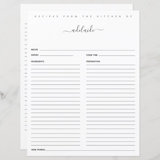 Moderne Schwarz-weiße Monogramm-Rezepte nach Rezep (Vorne/Hinten)