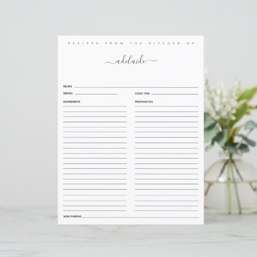 Moderne Schwarz-weiße Monogramm-Rezepte nach Rezep (Stehend Vorderseite)