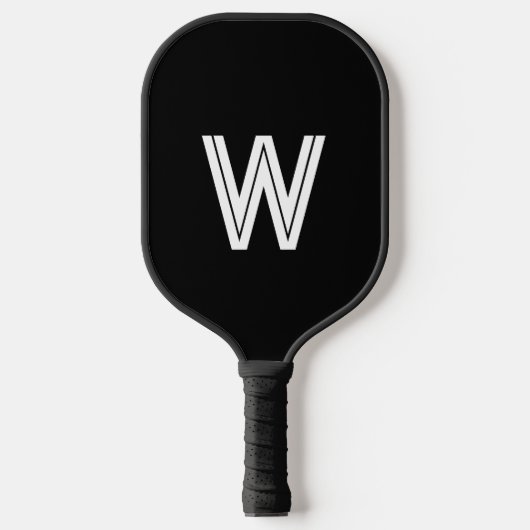 Moderne schwarz-weiße Monogrammanfangsbuchstabe Pickleball Schläger (Vorderseite)