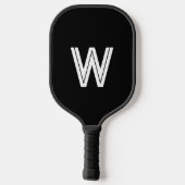Moderne schwarz-weiße Monogrammanfangsbuchstabe Pickleball Schläger (Rückseite)