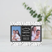 Moderne Schwarz-weiße Musiknoten Foto Save the Dat Postkarte (Stehend Vorderseite)