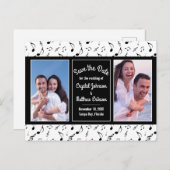 Moderne Schwarz-weiße Musiknoten Foto Save the Dat Postkarte (Vorne/Hinten)