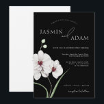 Moderne Schwarz-weiße Orchideen-Initialen Einladung<br><div class="desc">Feiern Sie die Schönheit des Frühlings oder Sommers mit unseren modernen Schwarz-Weiß Orchideen Initials Blumenhochzeit Einladung. Dieses Botanische Meisterwerk ist in Aquarellfarben handgezeichnet und zeichnet sich durch exquisite weiße Orchideen auf einem auffallenden schwarzen Hintergrund aus, die Reinheit und Eleganz symbolisieren. Personalisiert mit den Initialen des Ehepaares inmitten eines Bettes von...</div>