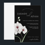 Moderne Schwarz-weiße Orchideen-Initialen Einladung<br><div class="desc">Feiern Sie die Schönheit des Frühlings oder Sommers mit unseren modernen Schwarz-Weiß Orchideen Initials Blumenhochzeit Einladung. Dieses Botanische Meisterwerk ist in Aquarellfarben handgezeichnet und zeichnet sich durch exquisite weiße Orchideen auf einem auffallenden schwarzen Hintergrund aus, die Reinheit und Eleganz symbolisieren. Personalisiert mit den Initialen des Ehepaares inmitten eines Bettes von...</div>
