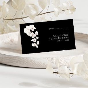Moderne Schwarz-weiße Orchideenhochzeit Platzkarte