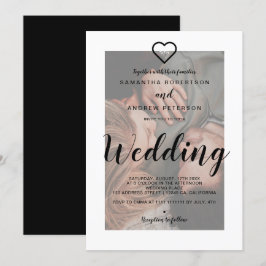 Moderne, Schwarz-weiße Overlay Foto Hochzeit Einladung
