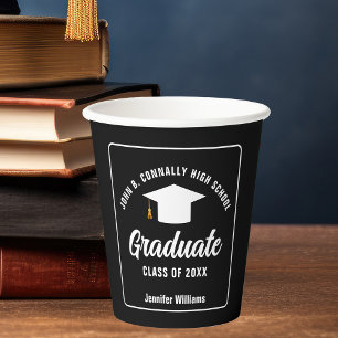 Moderne Schwarz-weiße Personalisierte Graduierungs Pappbecher