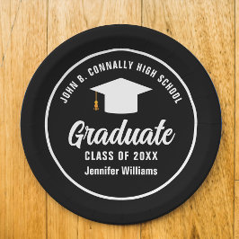 Moderne Schwarz-weiße Personalisierte Graduierungs Pappteller