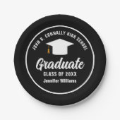 Moderne Schwarz-weiße Personalisierte Graduierungs Pappteller (Vorderseite)