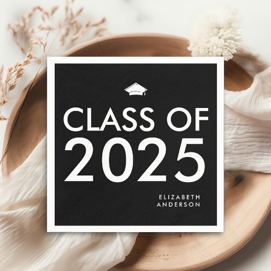 Moderne Schwarz-weiße Personalisierte Graduierungs Serviette