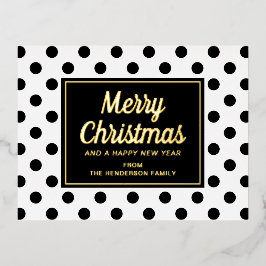 Moderne Schwarz-weiße Polka Dots Frohe Weihnachtsg Folien Feiertagspostkarte