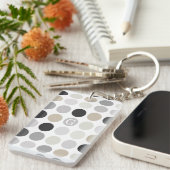 Moderne Schwarz-weiße Polka-Punkte-Mustermonogramm Schlüsselanhänger (Vorderseite rechts)