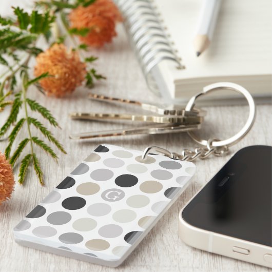 Moderne Schwarz-weiße Polka-Punkte-Mustermonogramm Schlüsselanhänger (Vorderseite rechts)