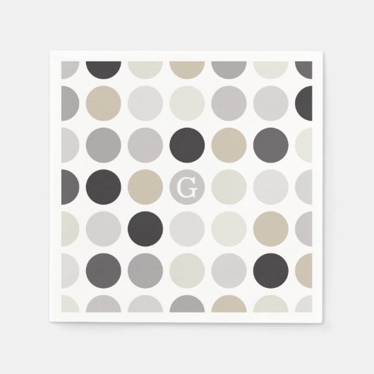 Moderne Schwarz-weiße Polka-Punkte-Mustermonogramm Serviette (Vorderseite)