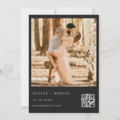 Moderne Schwarz-weiße QR Code Foto Hochzeit Einladung (Rückseite)
