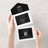 Moderne Schwarz-weiße QR-Hochzeit All In One Einladung (Abreißen)