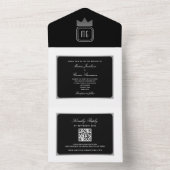 Moderne Schwarz-weiße QR-Hochzeit All In One Einladung (Innen Boden)