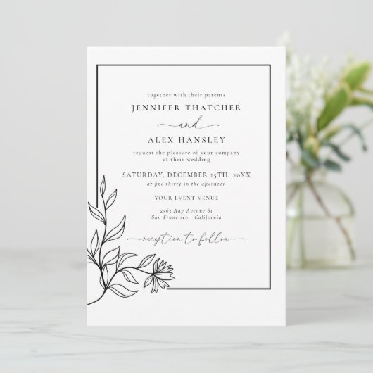 Moderne Schwarz-weiße QR-Hochzeit Einladung (Stehend Vorderseite)