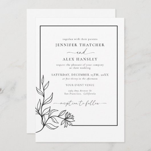 Moderne Schwarz-weiße QR-Hochzeit Einladung (Vorne/Hinten)