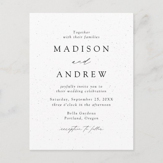 Moderne, schwarz-weiße QR-Hochzeit Einladungspostkarte (Vorderseite)