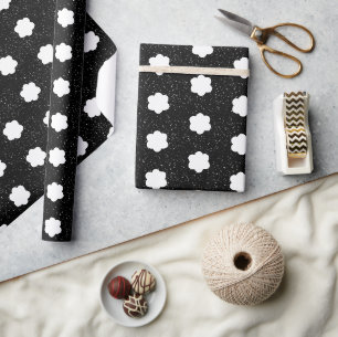 moderne schwarz-weiße Retro-Blumen Geschenkpapier