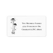 Moderne, schwarz-weiße Retro-Pilze aus Boho Adressaufkleber (Vorne)