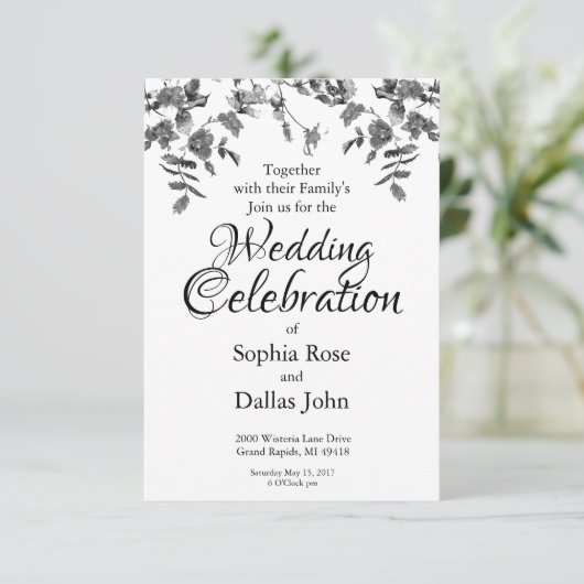 Moderne Schwarz-weiße Rose Einladung (Stehend Vorderseite)