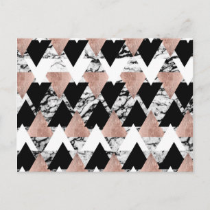 Moderne Schwarz-weiße Rose Gold Dreiecke auf Marmo Postkarte
