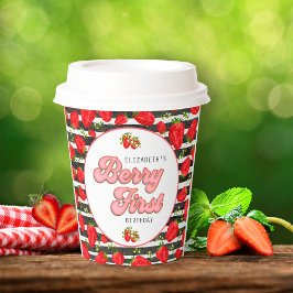 Moderne Schwarz-weiße Rote Erdbeere Berry First Pappbecher