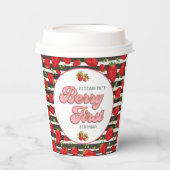 Moderne Schwarz-weiße Rote Erdbeere Berry First Pappbecher (Vorderseite)