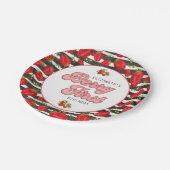 Moderne Schwarz-weiße Rote Erdbeere Berry First Pappteller (Schrägansicht)