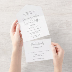 Moderne schwarz-weiße saubere Hochzeit All In One Einladung