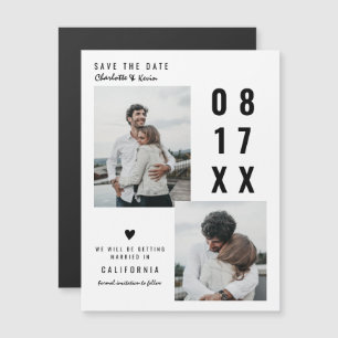 Moderne Schwarz-weiße Save the Date Hochzeit 2 Fot Magnetkarte