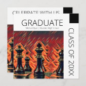 Moderne Schwarz-weiße Schachfiguren Abschluss Einladung (Vorne/Hinten)