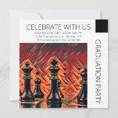 Moderne Schwarz-weiße Schachfiguren Abschluss Einladung (Rückseite)