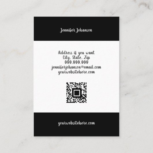 Moderne Schwarz-weiße Schmuckhalter Ohrringe qr Visitenkarte (Rückseite)