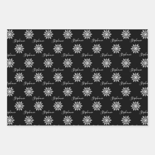 Moderne Schwarz-weiße Schneeflocken, frohe Weihnac Geschenkpapier Set (Vorderseite)