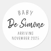 Moderne Schwarz-weiße Schwangerschaftsankündigung Runder Aufkleber (Vorderseite)